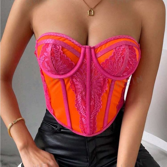 Privé Contrast Lace Bustier Bandana Hem Tube Top - Picture 2 of 5